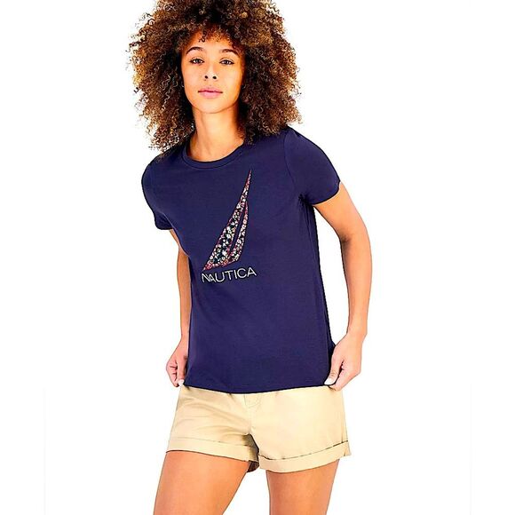 NWT Nautica Jeans Night Sky Sailboat Appliqué Logo T-Shirt Size Medium - Picture 1 of 5